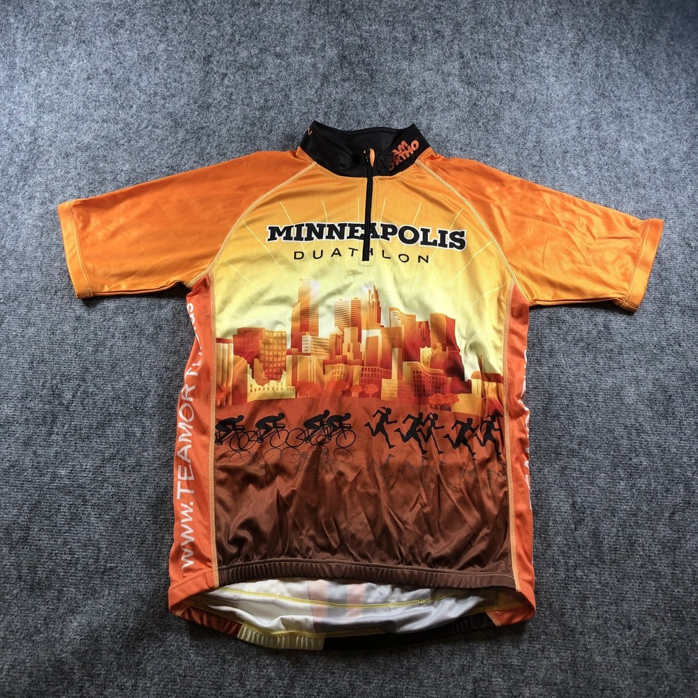 Minneapolis Duathlon Shirt‎ Mens Medium Orange Yellow Cycling Running Team Ortho